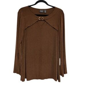 Chico’s Traveler’s Slinky Knit Bell Sleeve Top in Brown - Size 1 (M)